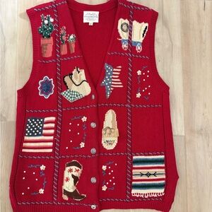 Susan Bristol Vintage Red Knit Vest Western/Patriotic